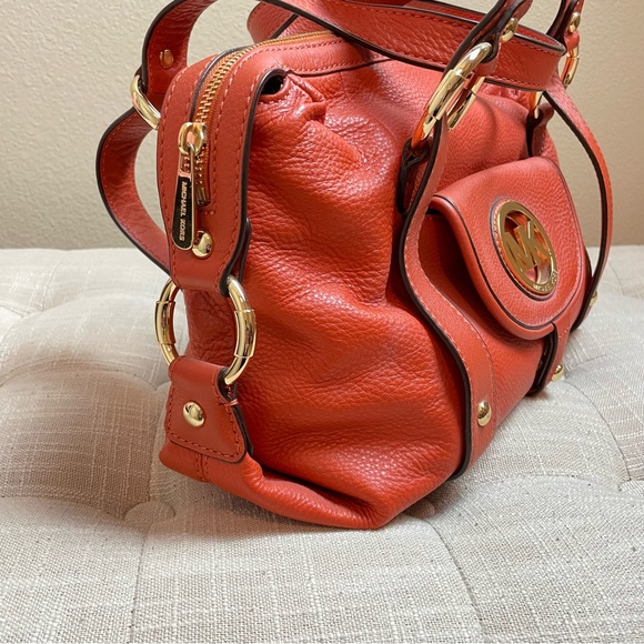 MICHAEL KORS Orange Gold Logo Pebbled Leather Handbag / Bag / Purse - Picture 6 of 12